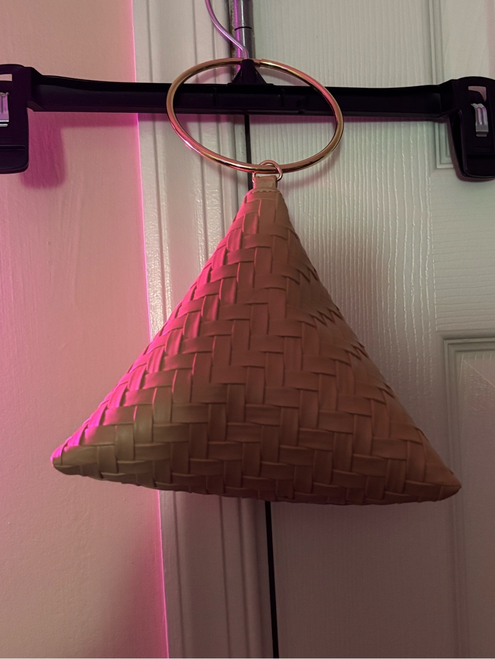 JAYLEY mocha mousse Hand Knitted Eco Leather Pyramid Bag